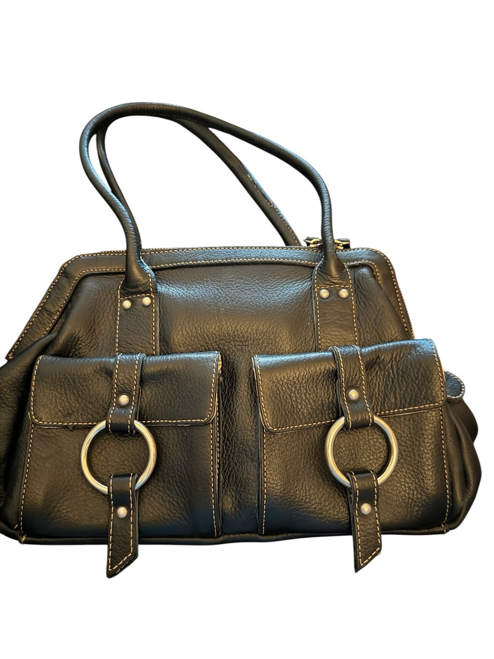 MAXX New York Black Pebbled Leather Satchel Shoulder Bag